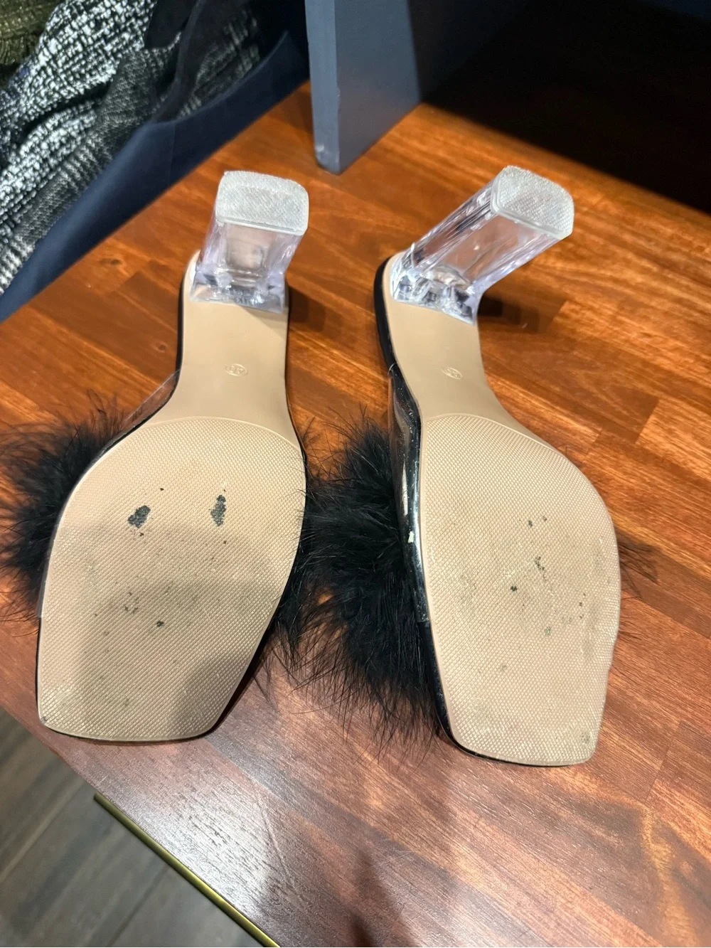 Black Feather Slide Heels - Women's Elegant Mule